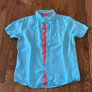 Le Club Boy’s Blue and Orange Short Sleeve Button-Up Shirt Size Small